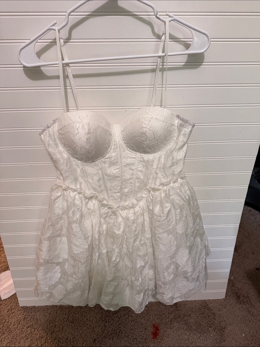 Fashion Nova White Lace Bustier Mini Dress with Thin Straps
